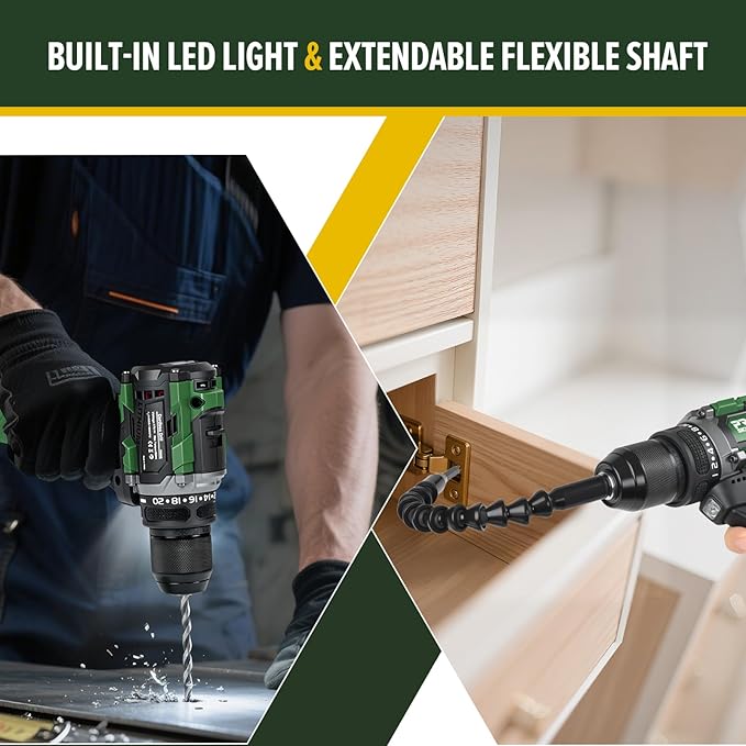 Prostormer 17V Brushless Power Drill Set, 60N.m Cordless Drill Driver with 2 Variable Speed, 3/8" Keyless Chuck, 24 Pcs Drill Bits, 2pcs 1.5Ah Battery & Charger, Storage Box Included