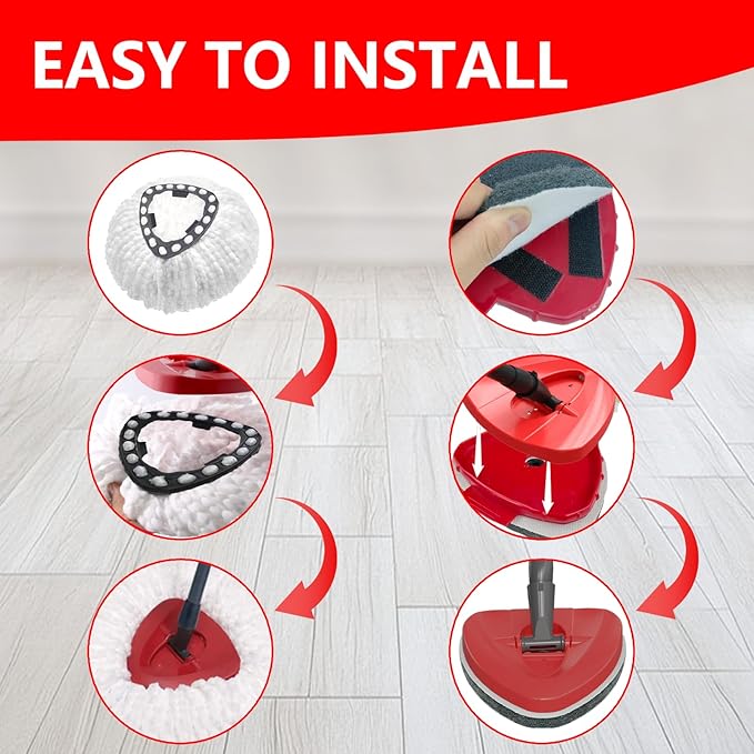 7 Pack Spin Mop Replace Head for O Cedar EasyWring 1 Tank, Includes 4 Microfiber Mop Replacement Refill, 2 Prone to Foaming Scrubber Sponge Brushes & 1 Connector for Kitchen, Bathrooms, Glass
