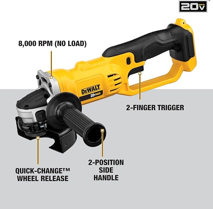 DEWALT DCG412B 20V MAX* Lithium Ion 4-1/2” Grinder (Tool Only)