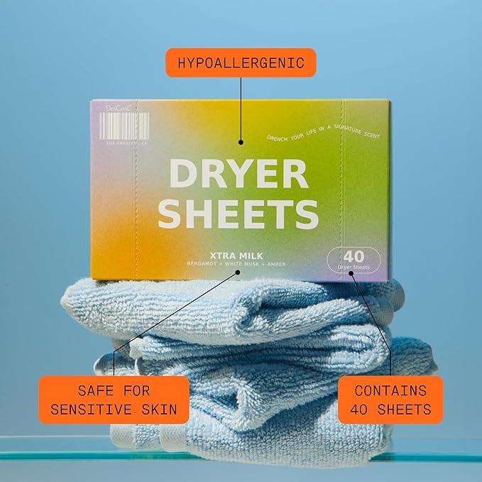 DedCool Xtra Milk Dryer Sheets and Xtra Milk Liquid Laundry Detergent | Bergamot, Vanilla & Amber Scent | Softens & Freshens