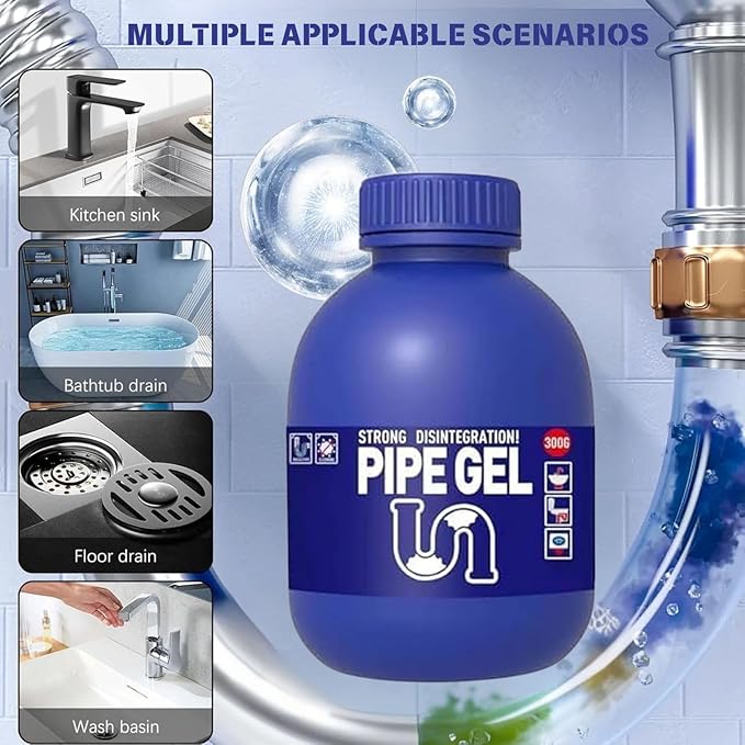 Pipe Gel, Pipe Drain Cleaner 10.6OZ, Professional Drain Opener for Kitchen Sink, Pipe Dredging Cleaner for Kitchen Sinks, Shower Drains, Tubs