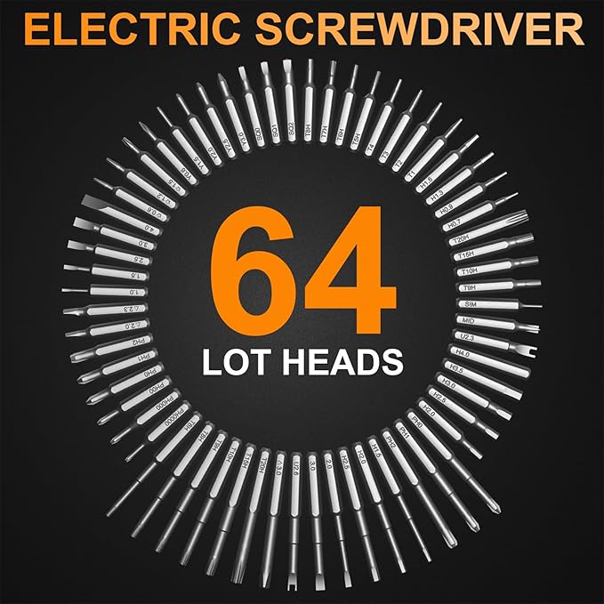 Mini Electric Screwdriver, 3.7V Precision Screwdriver Set Cordless Screwdrivers Rechargeable 72 In 1 Magnetic Bit Repair Tech Tool Kit for Electronics Computer Phone Laptop Camera RC Car Watch Glasses