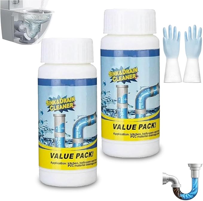 Powerful Sink and Drain Cleaner for Clogged Pipes, Kitchen, Bathroom and Shower (2PCS)