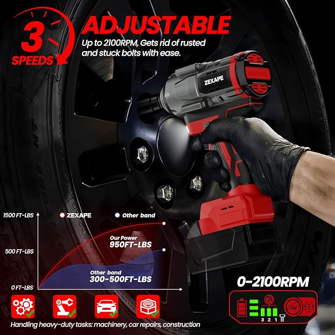 Cordless Impact Wrench 1/2 inch for Milwaukee 18V Battery, Impact Wrench 1360N.m(950Ft-lbs) High Torque Brushless Electric Impact Gun, Power Impact Driver with 3-Mode Speed, LED Work Light(no battery)