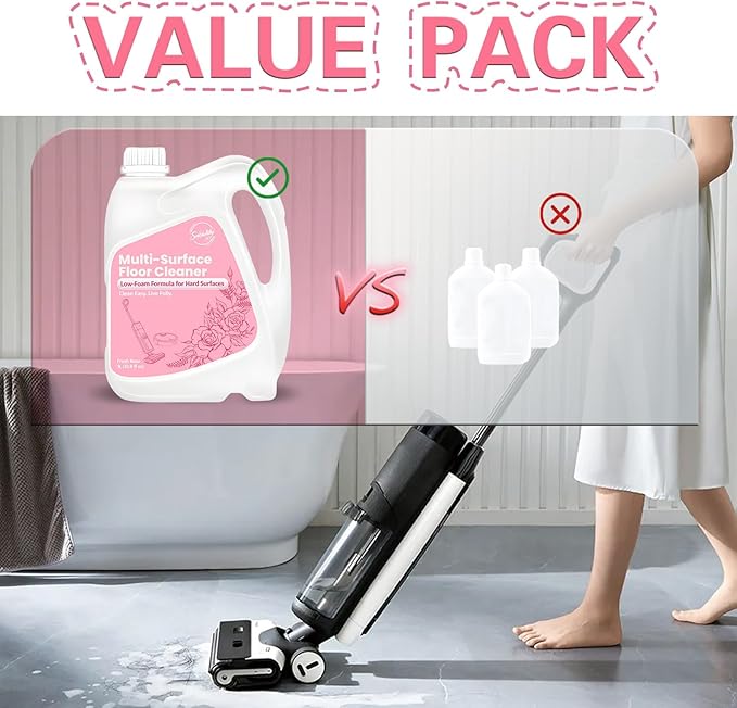 Snowlily 33.8 FL OZ Floor Cleaning Solution Compatible with Robot Vacuum, Residue & Streak Free, Low Foam Floor Cleaner for Mopping, for All Robot Vacuum Mops & Wet Dry Vacuum Cleaners, Rose