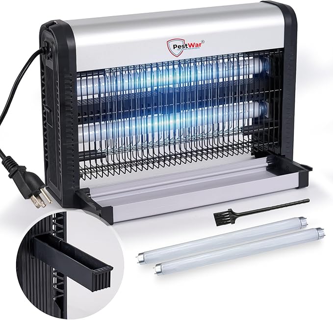 Advanced 2-in-1 Indoor Bug Zapper, Powerful 3500V Flying Insect Zapper, Built-in Bait Tray, Uses 2-in-1 Methods to Attract & Zap Fruit Flies, Mosquitoes, Flies, Gnats, Moths, & More. - 2 Free Bulbs