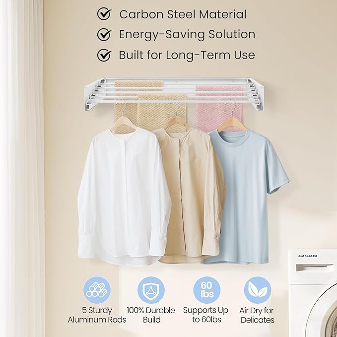 Wall Mounted Laundry Drying Rack Foldable Drying Rack Clothing Space Saving Design Adjustable and Retractable Towel Holder Ideal for Small Spaces Perfect for Drying Clothes Towels and More