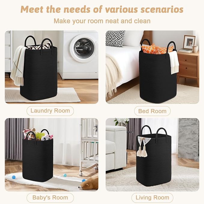 Artfeel Laundry Basket,Woven Cotton Rope Laundry Hamper,40L Versatile Storage for Dirty Clothes,Baby Toys,and Blankets in Bathroom, Nursery,and Living Room