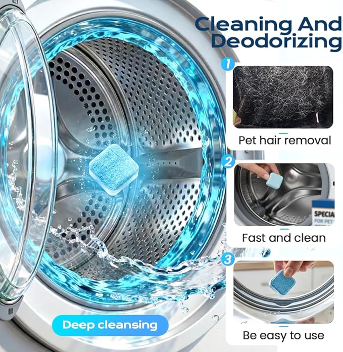 Washing Machine Cleaner Tablets 24 Pack, 2026 Upgraded Washer Cleaner Tablets for HE Top Front Load Washer, Removes Pet Hair, Odors, Suitable for Pet Owners (12 Pack)