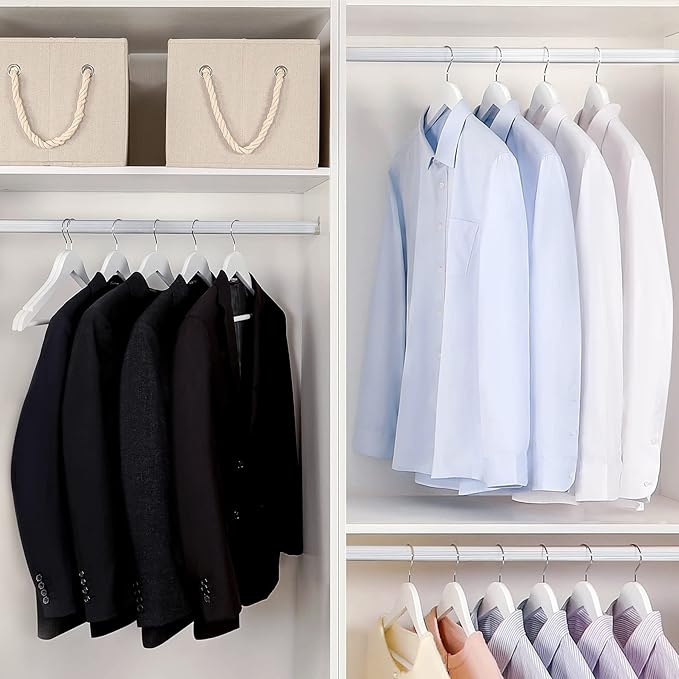 TOPIA HANGER Wooden Coat Hangers 20 Pack, White Wood Suit Hangers with Non Slip Pants Bar, 360° Swivel Hook and Shoulder Notches for Camisole, Jacket, Pants, Smooth Finish Clothes Hangers - CT34W20