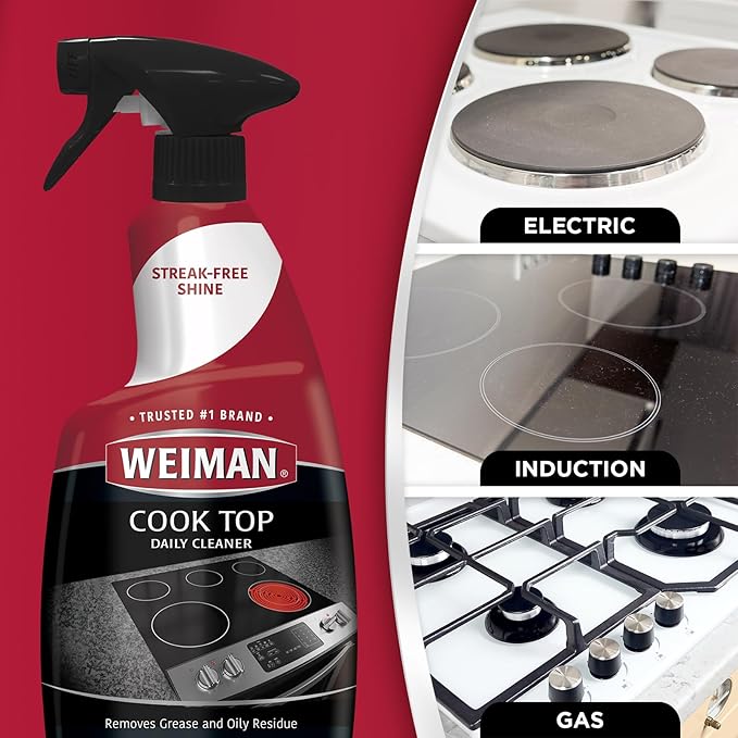 Weiman 2-Pack Cooktop Cleaning Spray & Microfiber Cloth – Cooktop & Oven Cleaner for Streak & Residue Free - Non-Abrasive Degreaser Safe for Glass & Ceramic