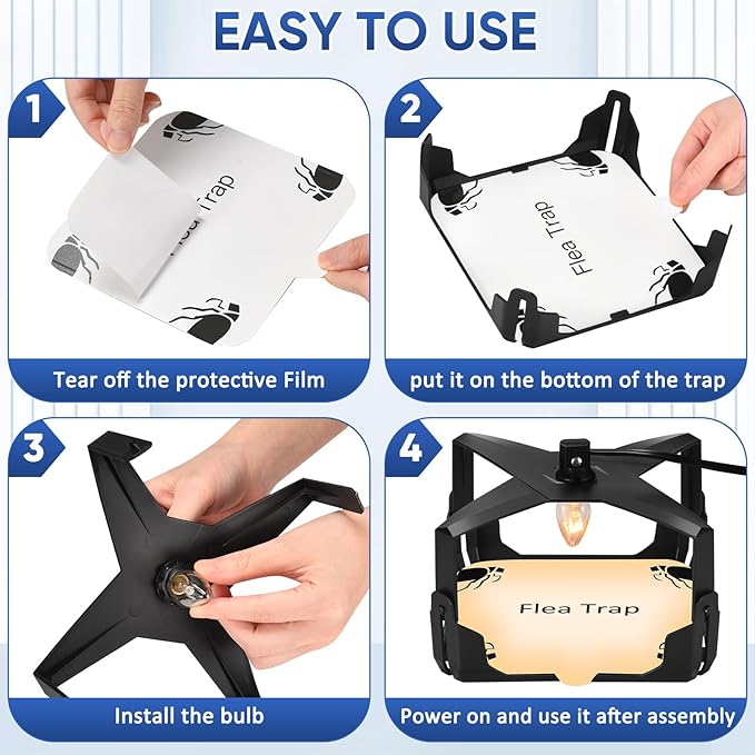 Flea Trap for Inside Your Home - 6 Bulbs & 8 Sticky Glue Boards for Bed Bug Control, Flying Insects Killer, Trap Pest Control for Bugs Gnats Moths Indoor and Outdoor（Black）