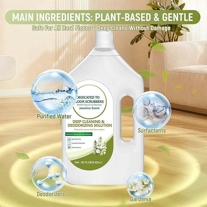 Floor Cleaning Solution Compatible with Tineco – 82 FL OZ Jasmine Floor Cleaner – Soft, Long-lasting Fragrance, – For All Cordless Wet/Dry Vacuum Mop Cleaner & Robot Vacuums with Mopping