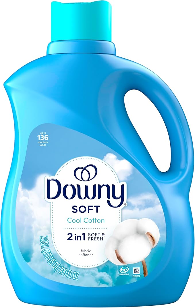 Downy Soft, 2 in 1 Soft and Fresh Liquid Fabric Softener, Cool Cotton, 100 fl oz, 136 Loads, Fabric Conditioner Liquid provides softness and freshness for fabrics