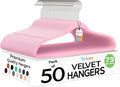 Techzoo Premium Velvet Hangers 50 Pack Ultra Thin Non Slip Adult Felt Space Saving Suit Hanger for Closet Heavy Duty Coat Pants Jackets Dress Hangers 360° Swivel Hook Hold Upto 10 lbs Pink
