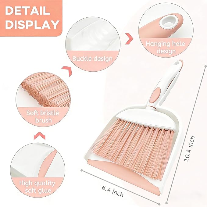 Broom Dustpan Brush Small Dust pan: Small Broom and Dustpan Set Mini Dust pan and Brush Set for Desk, Home, Camping Tent (Pink)