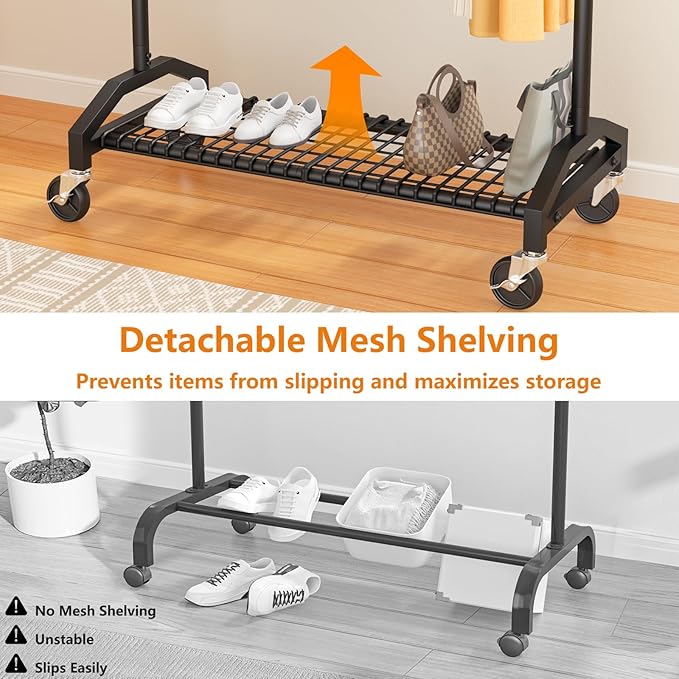 Wiracks Heavy Duty Clothes Rack Clothing Racks for Hanging Clothes Garment Rack 45" Lx15.8 W x 67" H Rolling Clothes Rack with Wheels