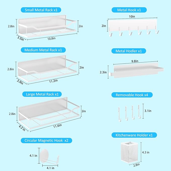 Multifunctional Magnetic Shelf for Washing Machine, Refrigerator, Microwave, Coffee Maker, and Any Metal Surface, Powerful Magnetic Shelves Include Magnetic Paper Towel Holder (8 pcs - White)