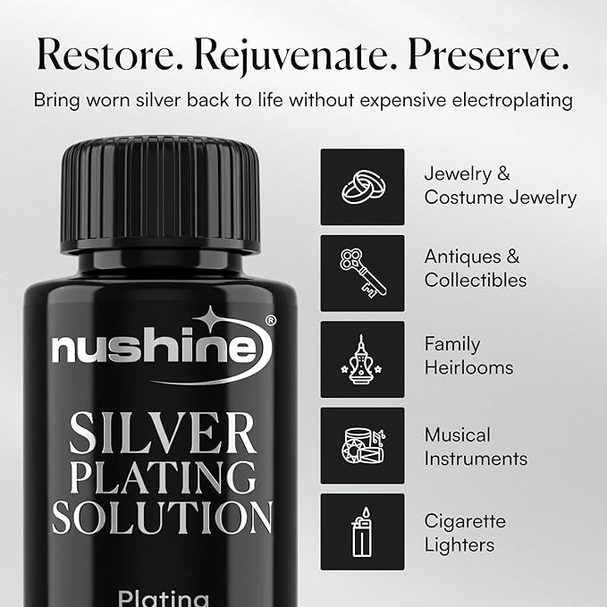 Nushine Silver Plating Solution 5.1 Oz (150ml) - Permanently Plate PURE SILVER onto Worn Silver, Brass, Copper and Bronze (Ecofriendly Formula)