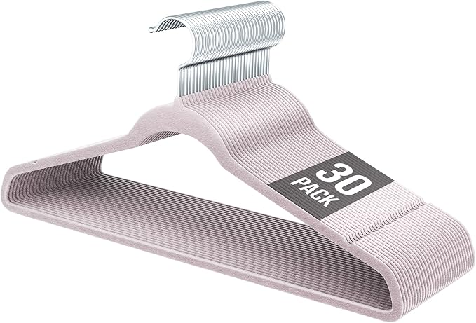 Velvet Hangers 30 Pack, Slim Non-Slip Clothes Hangers Space-Saving for Closet, Heavy Duty for Pants, Coats, Skirts, Jeans, Sweaters and More, Nylon-Flocked, Light Purple