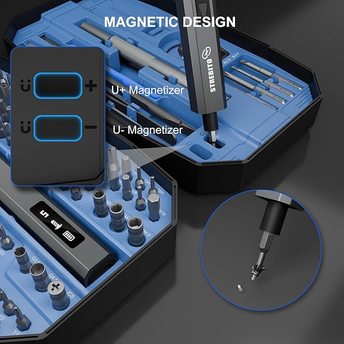 STREBITO 155 in 1 Mini Electric Screwdriver Set, Upgraded Small Electric Screwdriver Cordless, 5 Torque Settings, Max 7 N.m, Electronic Power Screwdriver Repair Tool Kit for Mac, Computer Pc Building