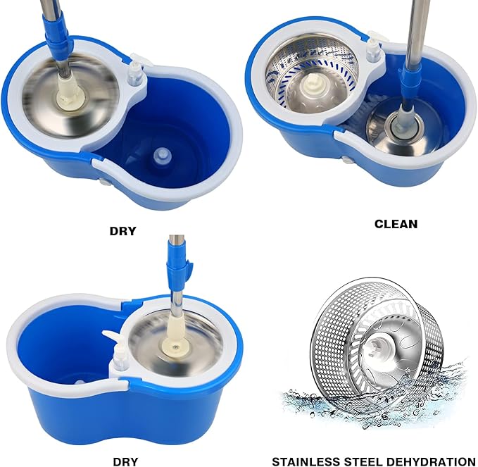 Spin Mop and Bucket with Wringer Set, 360° Spinning Mop Bucket System with 3 Microfiber Mop Replacement Heads and 61" Stainless Steel Adjustable Handle for Floor Cleaning (20QT)