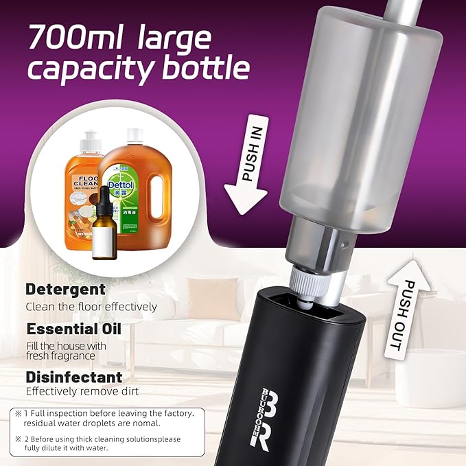 Electric Spray Mop Floor Cleaner with 2 Mopping Pads 700ml Bottle & Scraper 360° Swivel Head Lightweight Cordless Wet Dry Cleaner for Hardwood Floor Cleaning Laminate Tile Wood Vinyl & All Hard Floors