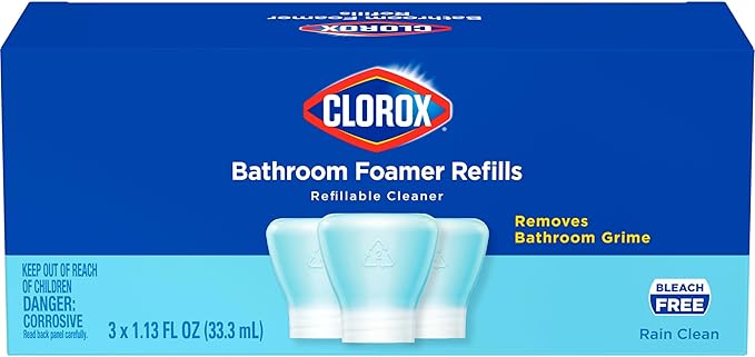 Clorox Bleach-Free Bathroom Foamer Refill Pods, Household Essentials, Rain Clean, 3 Spray Refills