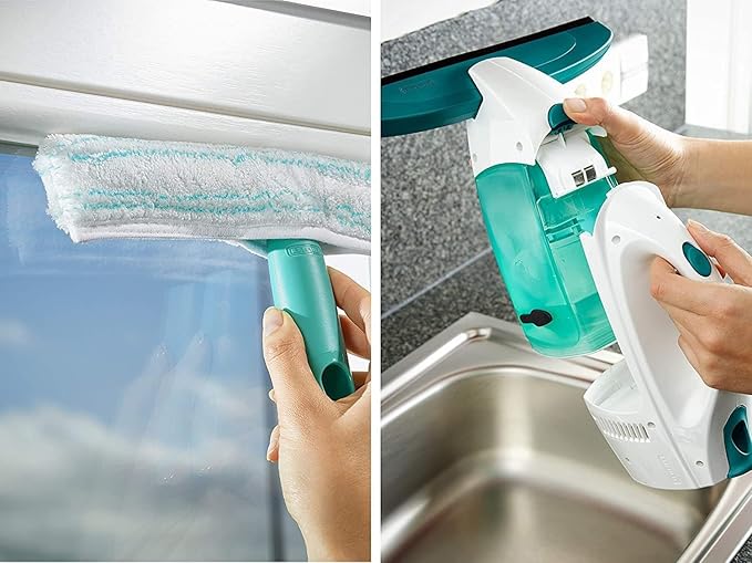 Leifheit Dry & Clean Window Vacuum Cleaner Set with 43cm Handle and Washers, Window Cleaning Kit up to 35 Minutes of Power, Electric Window Cleaner