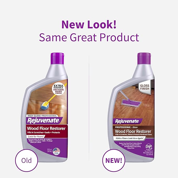 Rejuvenate Professional Wood Floor Restorer Fills Scratches, Shines And Protects Wood Flooring For A High Gloss Shine, 32 Ounces