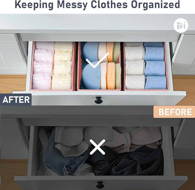 DIMJ Drawer Organizer for Clothes - Underwear, Sock, Closet, and Dresser Storage Box - Dividers for Baby Clothes, Bra, Socks, Belt, Tie - Set of 9, Pink