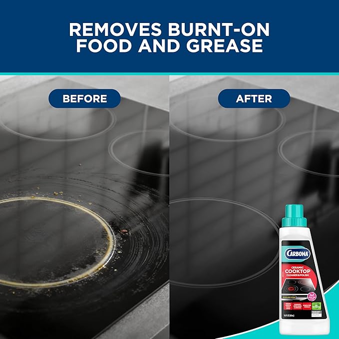 Carbona Ceramic Cooktop Cleaner | Grease & Burnt-On Food Remover | Non-Abrasive Formula | 16.8 Fl Oz, 3 Pack