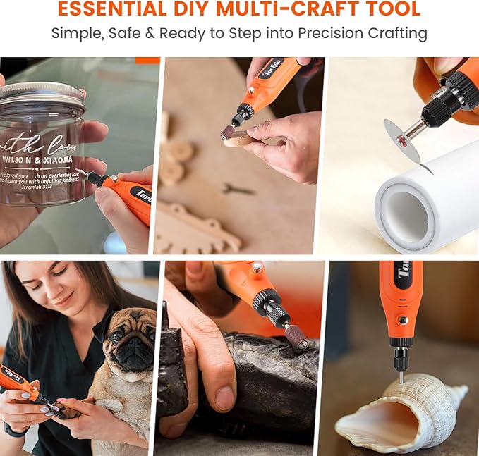 Cordless Rotary Tool, 5-Speed Rotary Tool Kit, Continuous Use While Charging, Permanent Speed Memory, 2.0Ah Capacity, 18000RPM, 31 Accessories for Craft and DIY, Orange