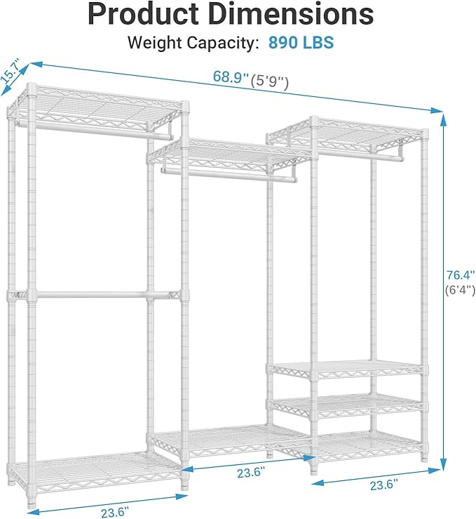 VIPEK V5C Bedroom Armoires Portable Clothes Closet Rack, White Metal Clothing Rack with Black Cover, Adjustable Custom Freestanding Closet Wardrobe Heavy Duty Covered Clothes Rack, Max Load 890LBS