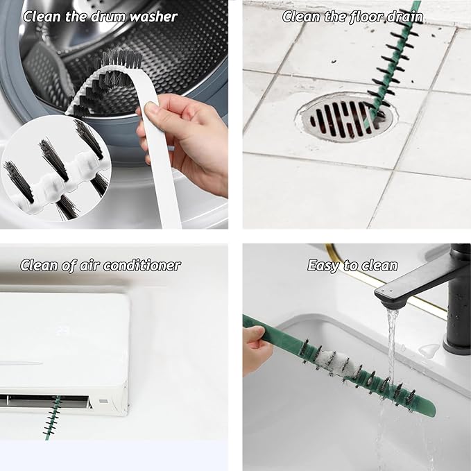 3 Pack Washing Machine Cleaning Brush, Crevice Brush of Drum Washing Machine, Home Essentials Cleaning Brush, Long Coil Brush Washing Machine Brush Stiff Bristle Cleaning Tool (3 Color)
