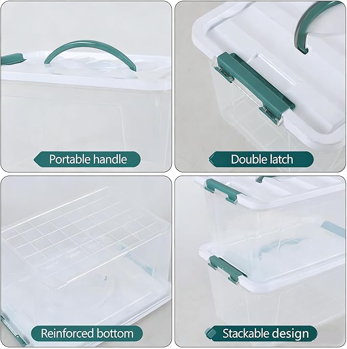 8-Pack 14 Quart Clear Organizing Container with Lid, Plastic Latching Box with Handles