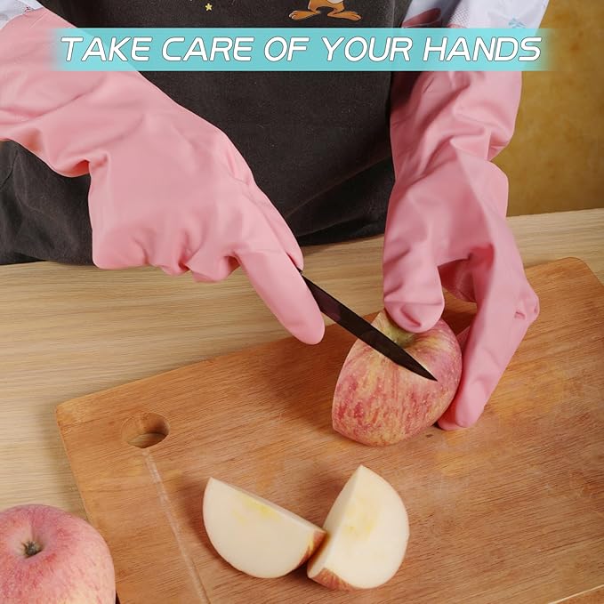 3Pcs Reusable Dishwashing Gloves, Waterproof Long Cuff Non-Slip Household Gloves With Cotton Lined For Laundry, Cleaning, Working, Gardening