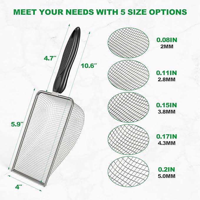 5pcs Soil Sifter Set for Gardening – Includes 2mm/2.8mm/3.8mm/4.3mm/5mm Garden Sifter for Soil, Handheld Compost Sifter for Dirt，Rocks, Heavy-Duty Shovel for Soil, Compost Sifting