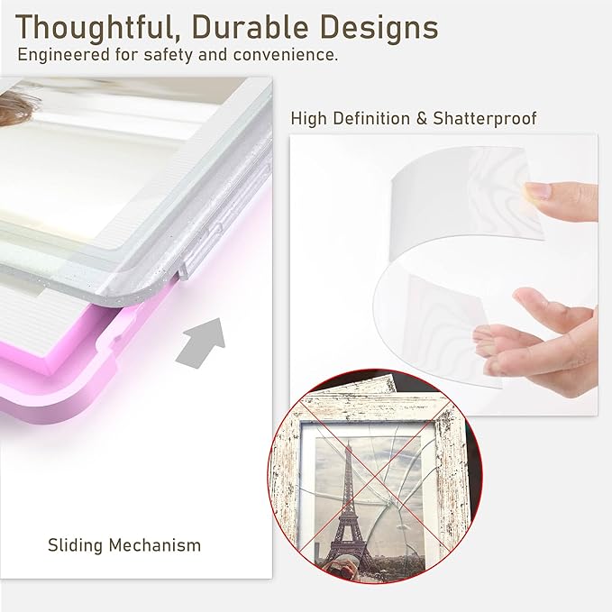 5x7 Picture Frame, Clear Acrylic Photo Frame with White Mat for 4x6 Photos, One-Piece Shatterproof Tool-Free Design, UV-Resistant Waterproof Tabletop Frame for Home Office Decor with 10-Year Warranty