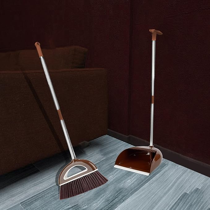 Brooms and Dustpan Set with 35" Long Handle, 181° Rotatable Standing Storage Buckle Type, Built-in Combs and Scraper, Lightweight & Robust, for Home, Kitchen, Room, Office, Floor Use