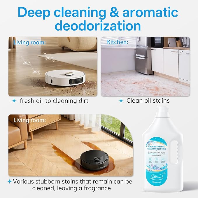 1L Fresh Ocean Floor Cleaning Solution Compatible with Roborock/Eufy/iRobot/Ecovacs/Dreame/Shark, Fragrance Deodorization, Deep Cleans for Multiple Hard Floors, Suitable With All Robot Vacuum
