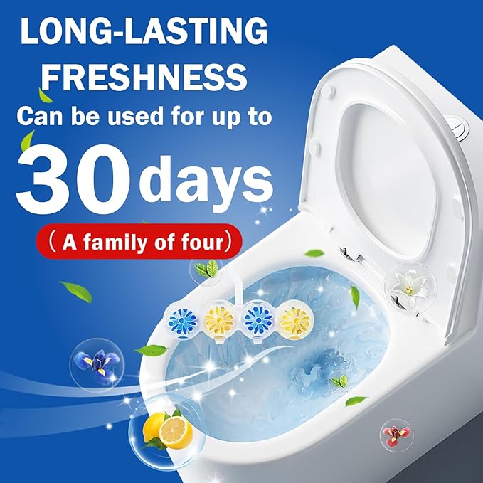 SCENTORINI 4-in-1 Toilet Bowl Cleaner, Rim Hanger Automatic Toilet Bowl Freshener, 4 Lemon & 4 Magnolia Scent, Toilet Bowl Cleaning Balls Long-Lasting up to 30 Days