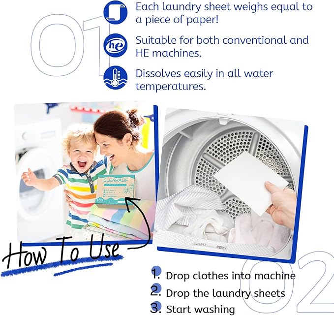 CLEARALIF Laundry Detergent Sheets Up to 240 Loads, Fresh Linen - Great For Travel,Apartments, Dorms,Laundry Detergent Strips Eco Friendly & Hypoallergenic