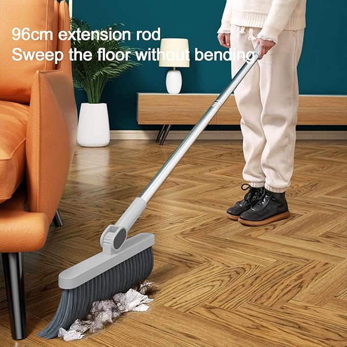 37.8in Broom and Dustpan Set Foldable Hand Brooms for Home & Kitchen with Rotatable Standing Storage, Buckle Type Broom with Dustpan Combo Set Outdoor Brooms Cleaning Tool Apartment Essentials (White)