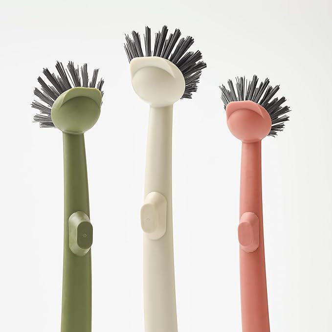Earth & Mango Magnetic Dish Brush & Scraper, Snaps to Sink, Non-Scratch, Dishwasher Safe, Dish Scrubber – Warm Sand Beige