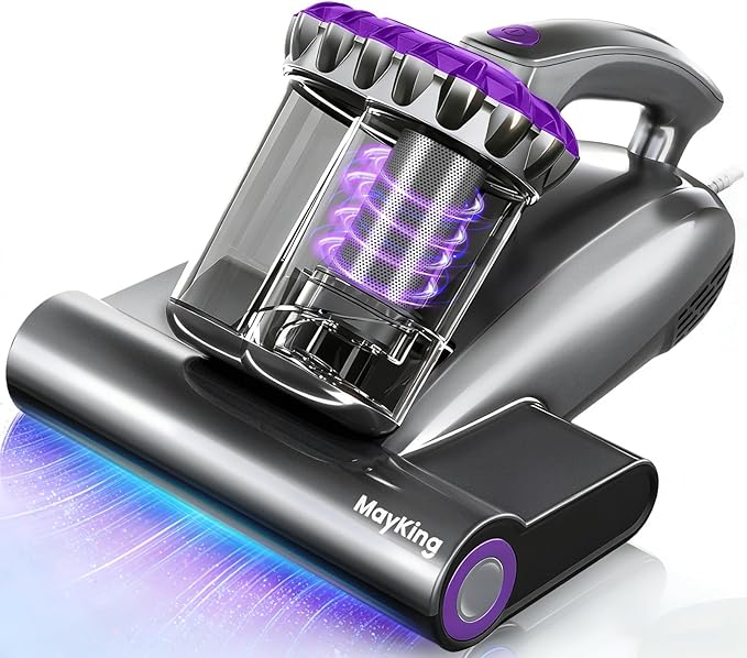 MayKing Mattress Vacuum Cleaner, 16kPa Pro Deep-Clean Bed Vacuum Cleaner with 33000 RPM/Min & 253.7nm UV-C Light, Handheld Vacuum with HEPA Filter, Ultrasonic & 149℉ Heat for Bed Sofa Crib, Model MV02