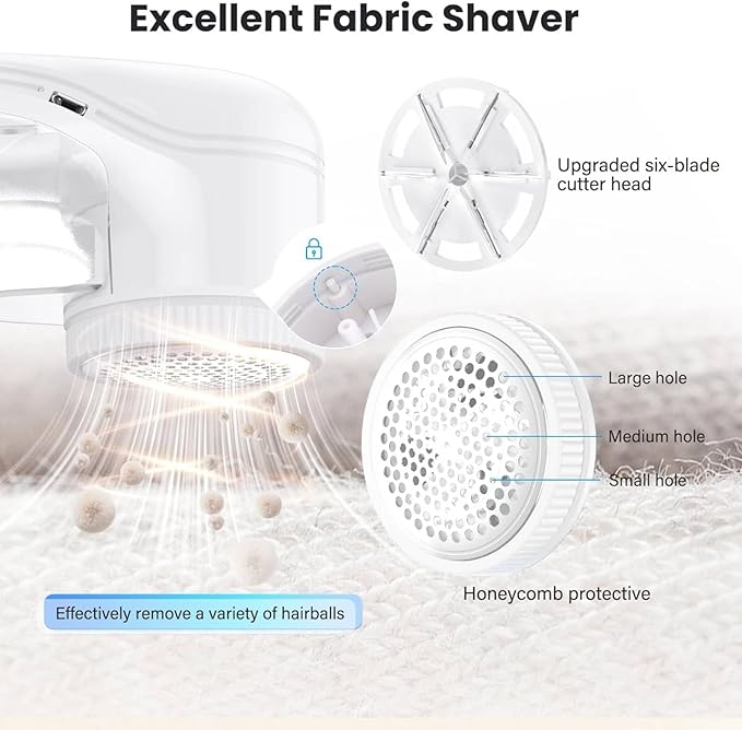 Fabric Shaver, Lint Remover for Clothes, Electric Lint Remover with 3 Replaceable Blades, Removes Fabric Pills, Rechargeable Sweater Defuzzer Pill Remover, Depiller Effectively Remove Pills