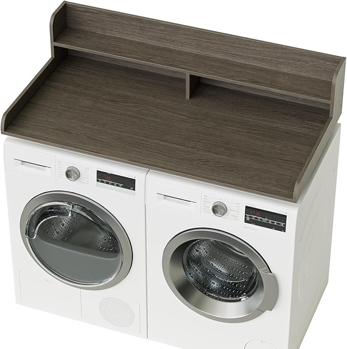 2-Tier Washer Dryer Countertop, Laundry Room Organization and Storage, 27.6" x 54" Wood Laundry Countertop for Washer and Dryer, Gray