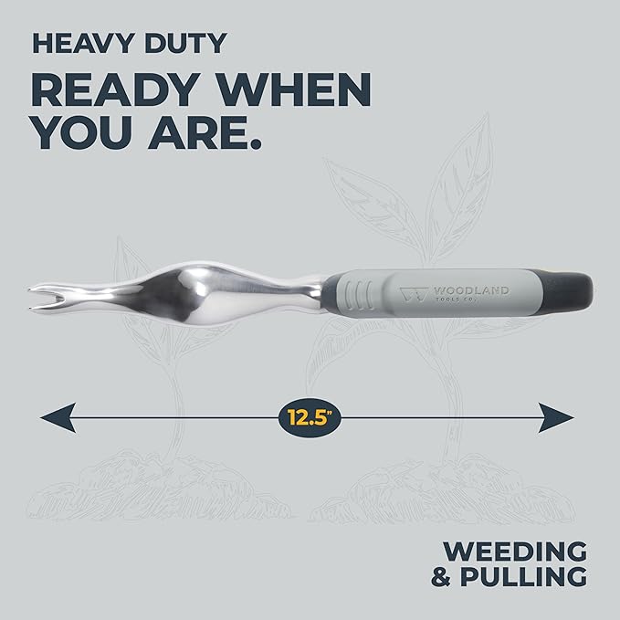 Woodland Tools Heavy Duty Garden Weeder – Manual Weed Puller Tool with Anodized Aluminum Blade & Ergonomic Grip – Root Remover for Dandelions, Thistles, & Taproots – Lawn & Flower Bed Weeding Tool