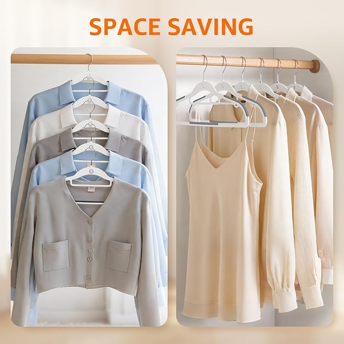 Yolife Cascading Plastic Clothes Hangers 20 Pack with Inner Hook for Vertical Storage, Slim Space Saving Hangers with Non-Slip Pads, 360° Swivel Metal Hook, Versatile, White & Gray